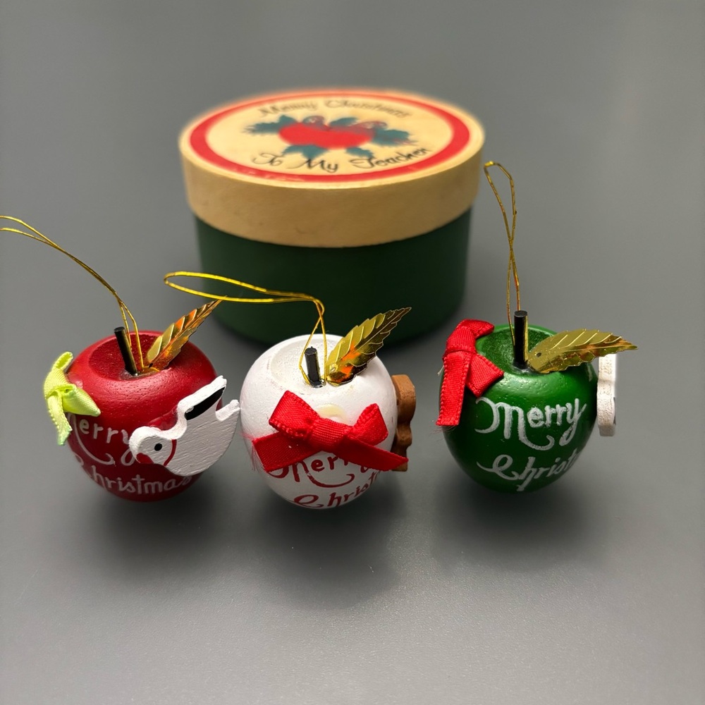Apple for the Teacher Gift Ornaments Vintage Wooden - Christmas Around the World